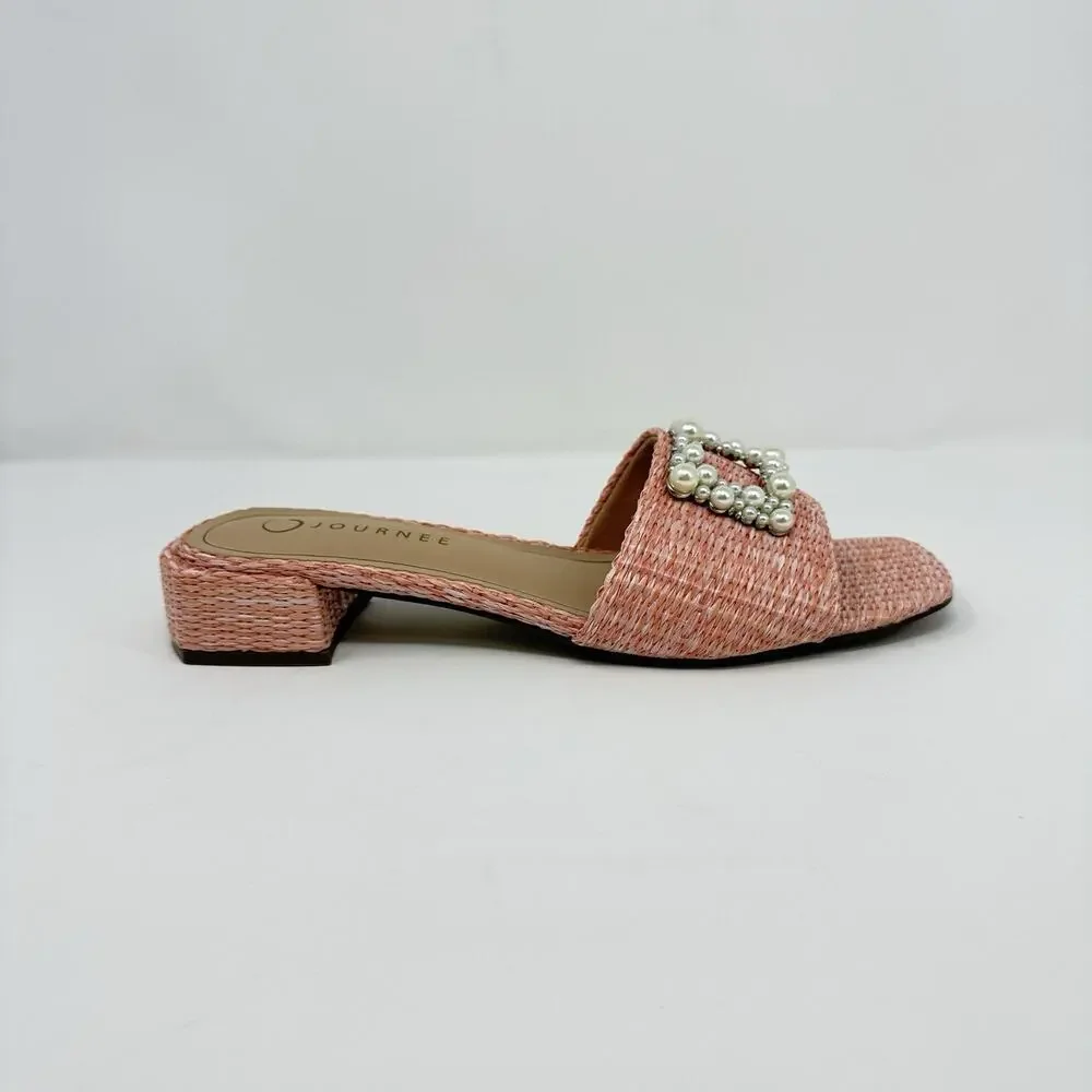 Journee Collection Justina Pink Raffia Slide Sandals Women’s 9.5